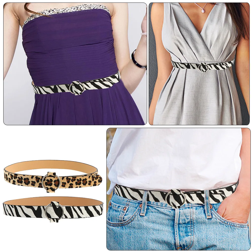 

2Pcs Zebra Belts Female Waist Belt Women Round Buckle Imitation Casual Female Waist BeltSexy Body Shaping Party