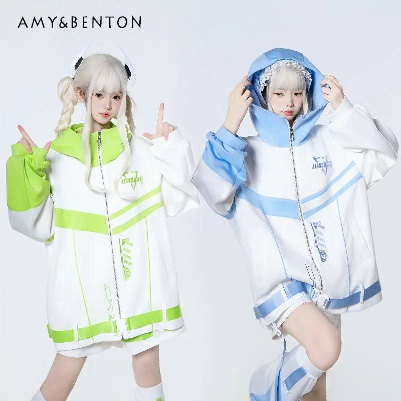 Functional Style Full Set Women Japanese Mine Series Subculture Hooded Oversized Jacket Gothic Punk Style Casual Sports Suit