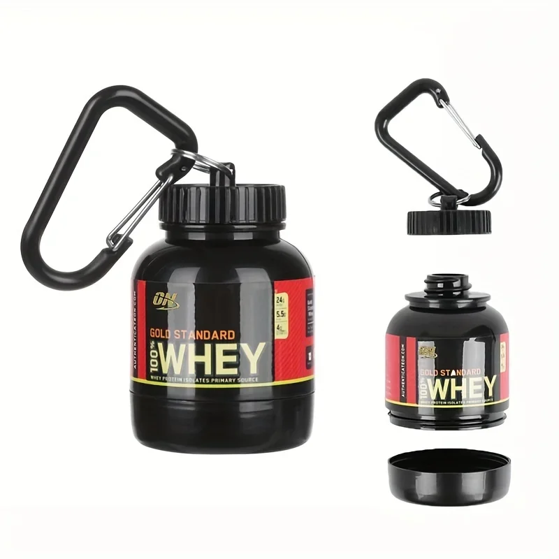 1pc Portable 100ML Keychain Powder Container, Outdoor Sport Whey Protein Holder, Mini Funnel Cup, Multi‑Function Storage Box
