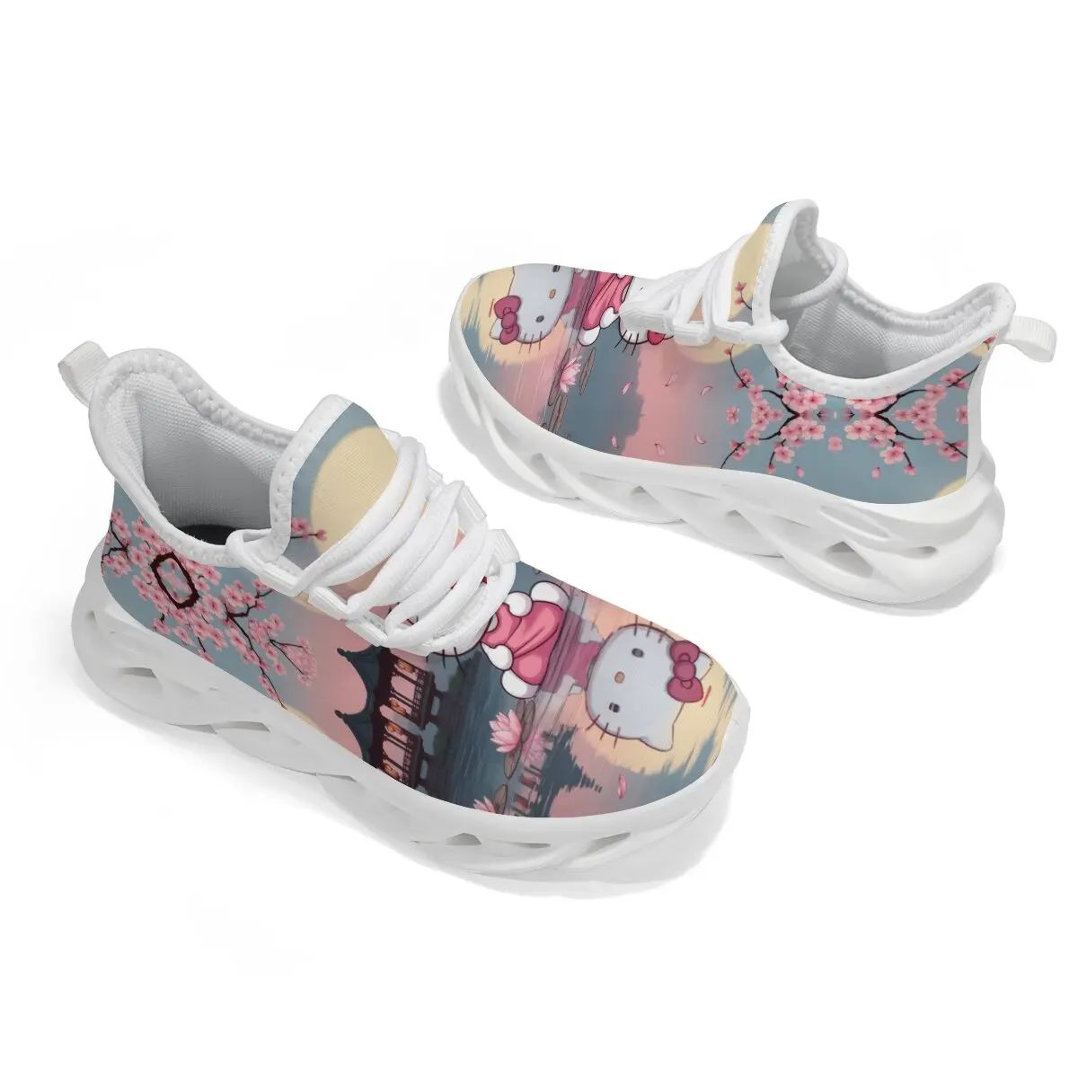 

Повседневные кроссовки с принтом «Hello Kitty», детская повседневная обувь на шнуровке Disney, милые белые туфли на плоской подошве для студентов с героями мультфильмов