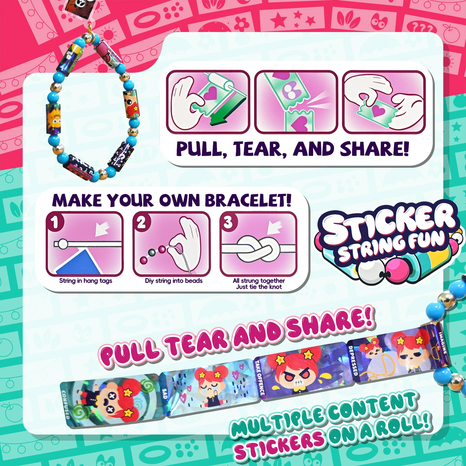 Sticker Roll Bracelet for Kids Girls DIY Bracelet Bead Roll Stickers Jewelry Toys for Children Funny Stationery Stickers