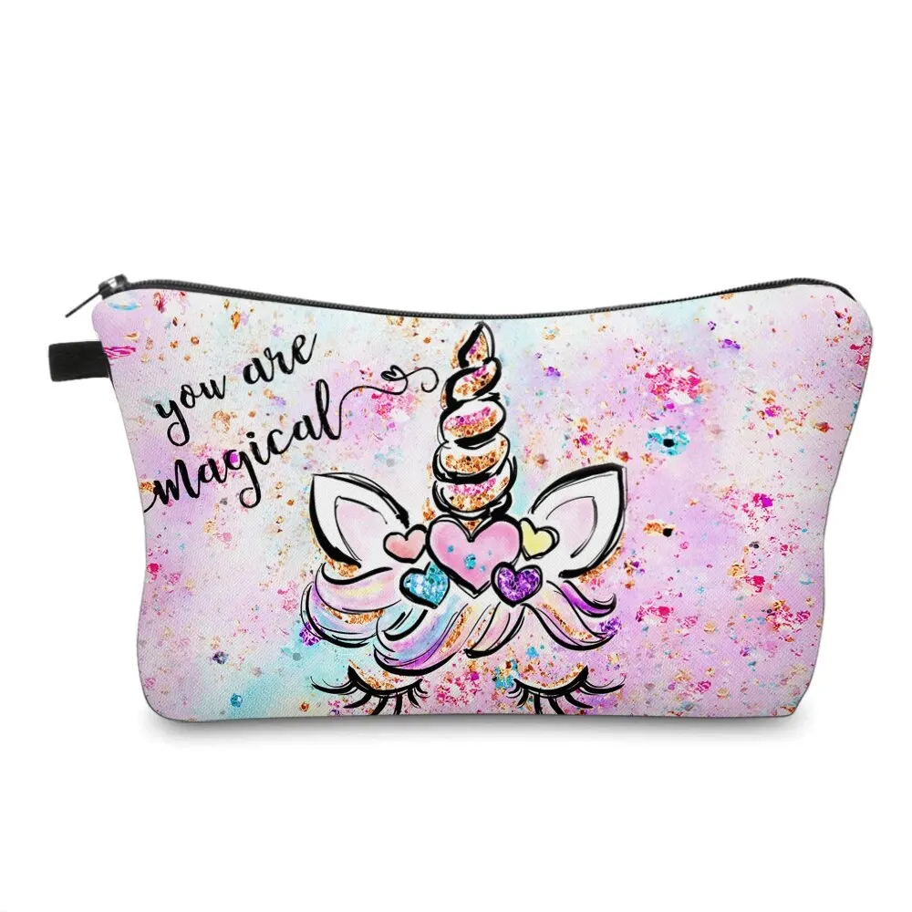 Cartoon Unicorn Print Makeup Bag, Toiletry Pouch Adorable Roomy Travel Water Resistant Cosmetic Bag Accessories Organizer Holida