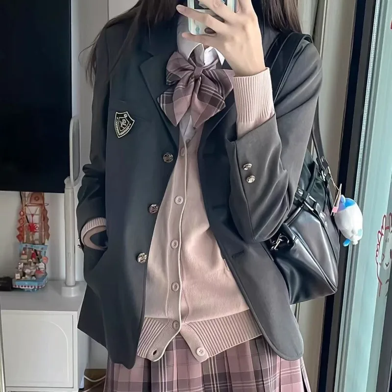 JK Uniform Black Suit Jacket Y2K Aesthetic Cosplay Student College School Uniform 3 Button Suit Coat New