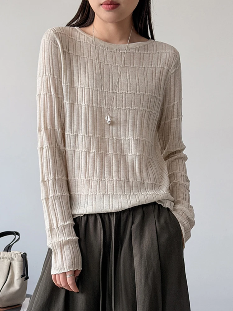 Apricot Thin Casual Knitting Sweater Round Neck Long Sleeve Women Pullovers New Fashion Tide Spring Autumn