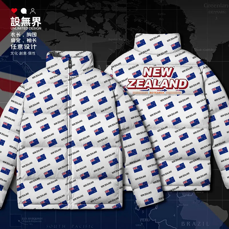 New Zealand Zealander NZL country flag White duck down Jackets Hooded new Thick puffer stand collar mens Warm down coat Winter