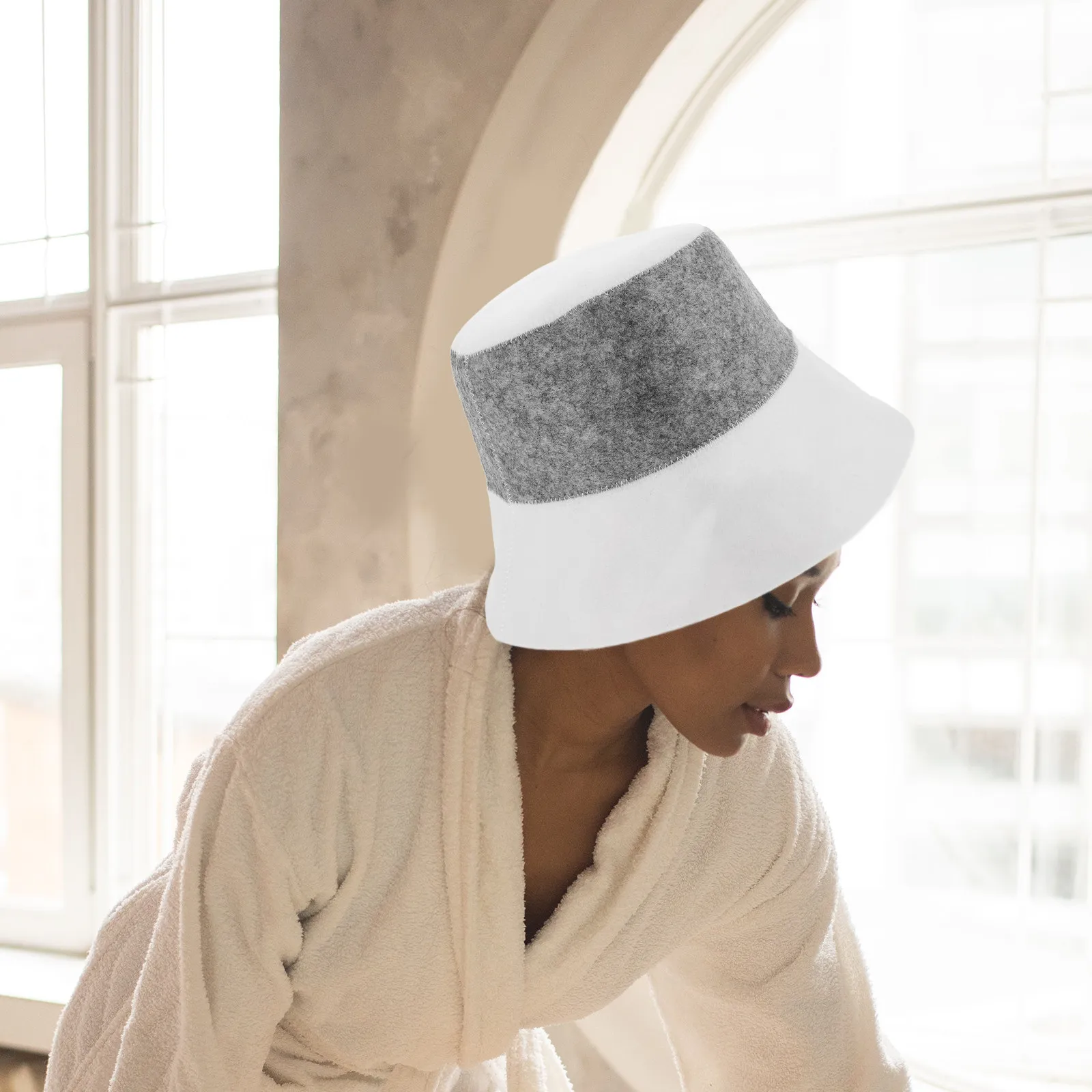 2Pcs Felt Sauna Hat Stylish Unisex Bucket Cap Heat Resistant Sweat Wicking Sauna Hair Protector Bath Hat Cooling Headwear Travel