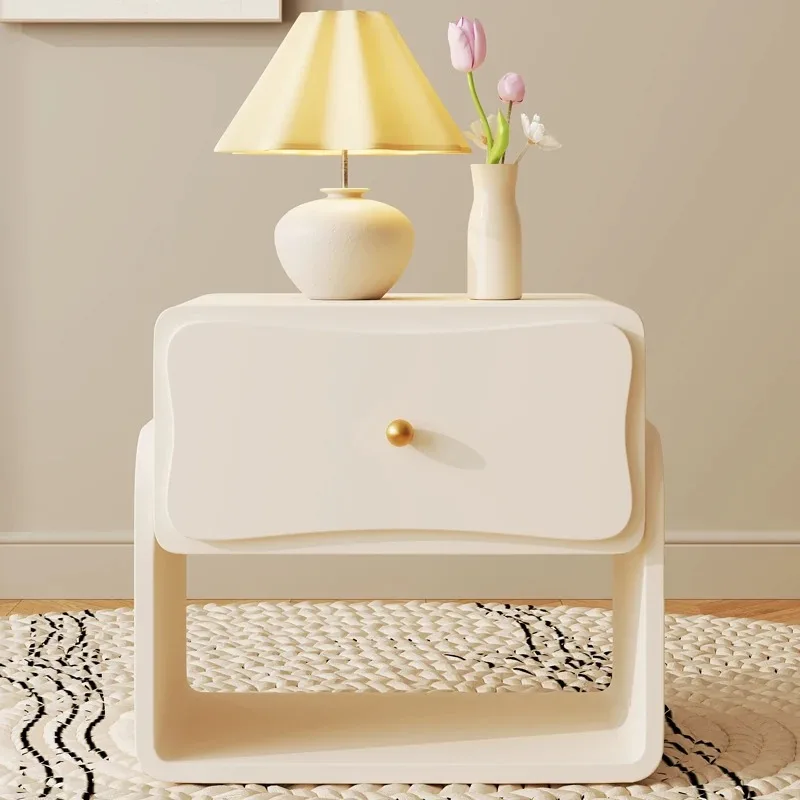 Mesita de noche de almacenamiento creativa, estética Simple, blanca, segura, color crema de lujo, Criado Mudo, muebles de salón