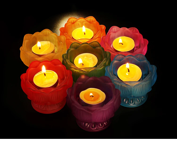 Wholesale Buddhist articles - 7 Colored Glaze Lotus lamp holder Holy water cup-efficacious HOME family Protection Talisman-
