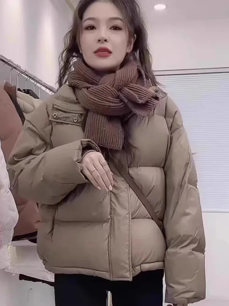 

Women's Thiened down Cotton Jaet Bread Sle Faionable All-Match Winter Coat Korean Version Loose Fit Long Sve