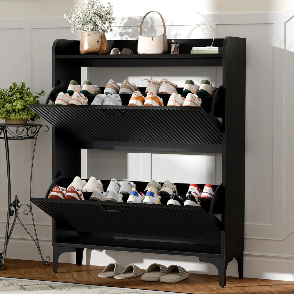 

Шкаф для обуви с рифленой отделкой и 2 откидными ящиками, скрытый шкаф для хранения обуви, современный органайзер для обуви, отдельно стоящий, на заказ