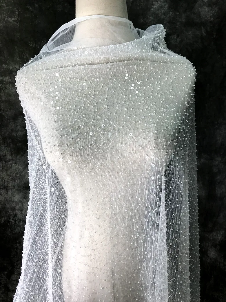 Heavy Industry translucent beaded glitter mesh gauze material fabric wedding dress clothing beaded glitter fabric