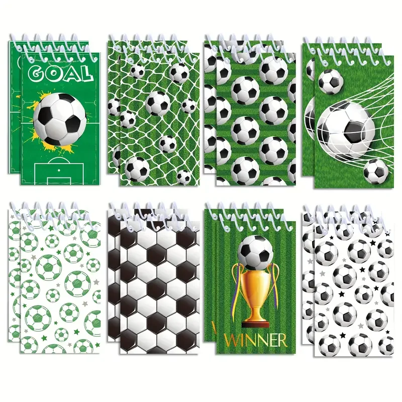 8 Pack Soccer Mini Spiral Notebooks Football Pattern Pocket Journal Kids Back to School Birthday Party Favors Goodie Bag Gifts