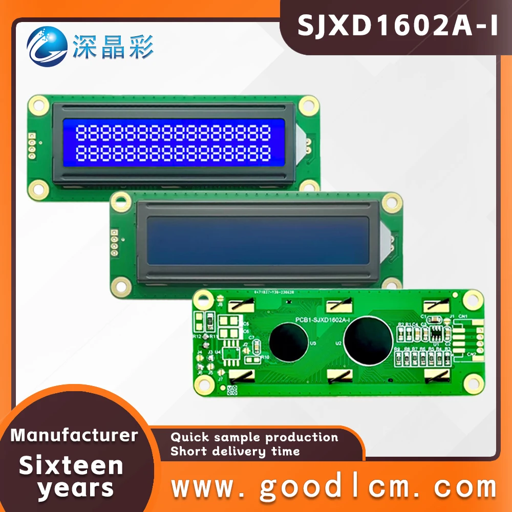 Módulo de Exibição do Módulo LCD Negativo Azul STN, 1602A-1, Azul, AIP31068L, Múltiplos Modos e Cores, Fonte de Alimentação 5V