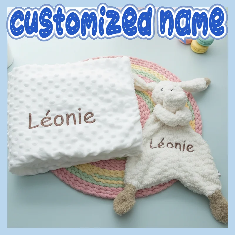 Custom Name Baby Blanket Set with Embroidered Letters Stuffed Animals & Plush & Rabbit Comforter - Personalized Gift for Infants