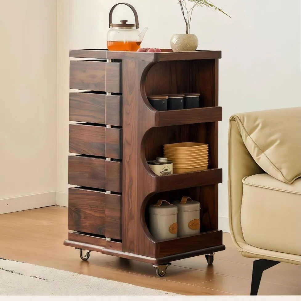 Solid wood organ rotating cabinet tea cabinet household dining side cabinet multi-functional storage