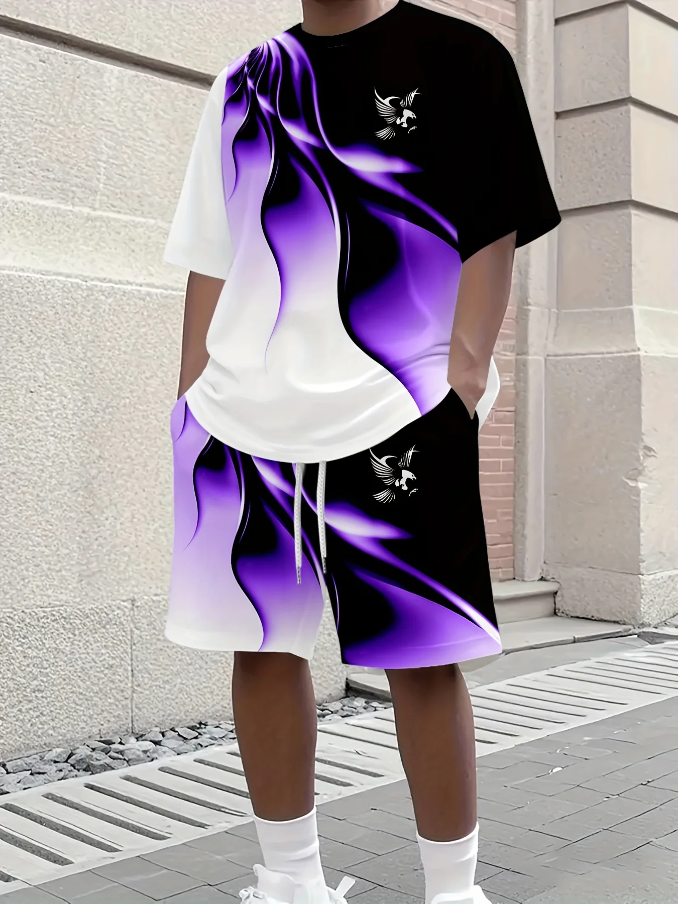 2025 Fashion Men's Summer 3D Pattern Short Sleeved T-shirt and Shorts Set Hip-hop Street Style Round Neck T-shirt and Shorts