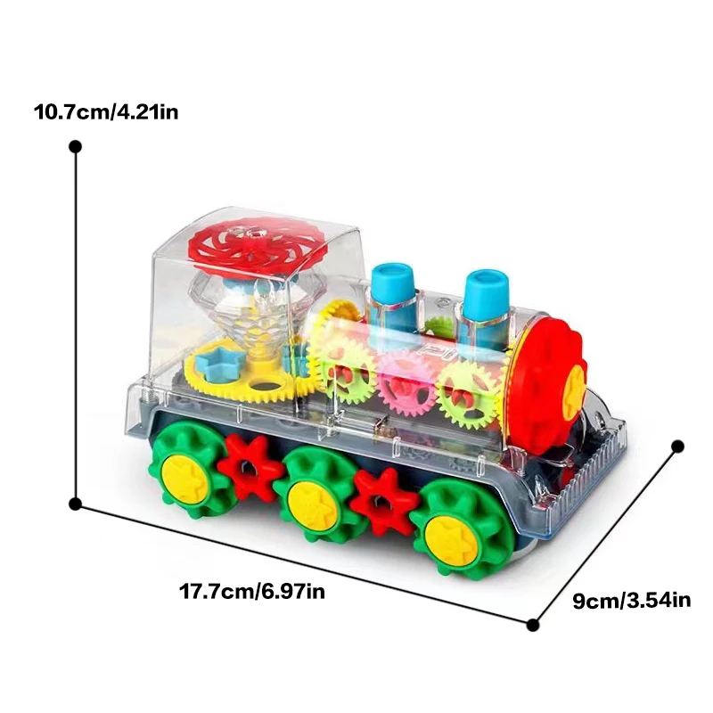 電動歩行小型電車のおもちゃ、透明なギア回転、カラフルな音と光、赤ちゃんへの理想的な贈り物