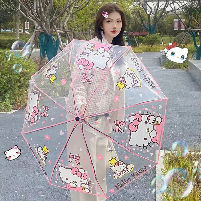 

Sanrio Hello Kitty Automatic Umbrella Cartoon Y2k Hello Kitty Kuromi Cinnamoroll Folding Umbrella Transparent Umbrella Girl Gift