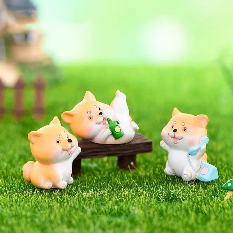 Figurines Miniature Cute Akita Dog Animal Micro Landscape Ornaments For Home Decoration Gardening Accessories Kawaii Room Decor