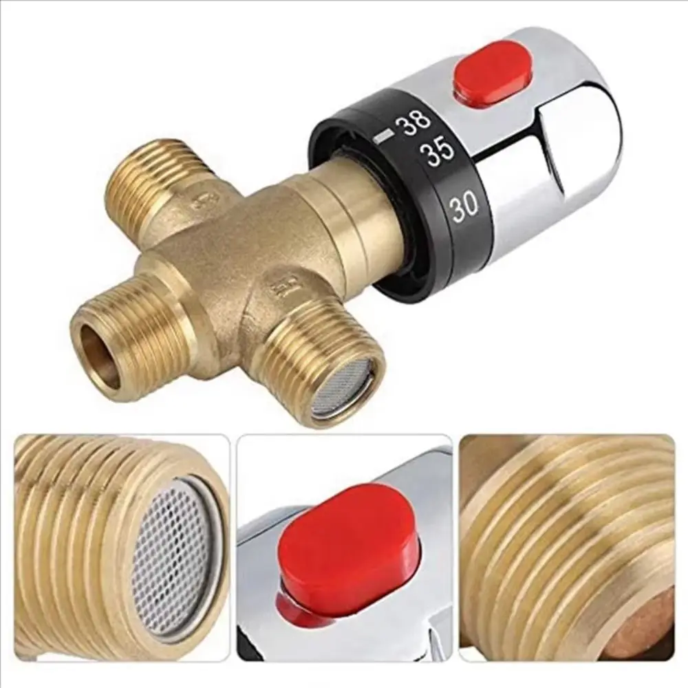 Solid Brass Thermostatic Mixing Valve Hot and Cold Control Pressure Balance Brass Thermostatic Valve 3Way General-purpose