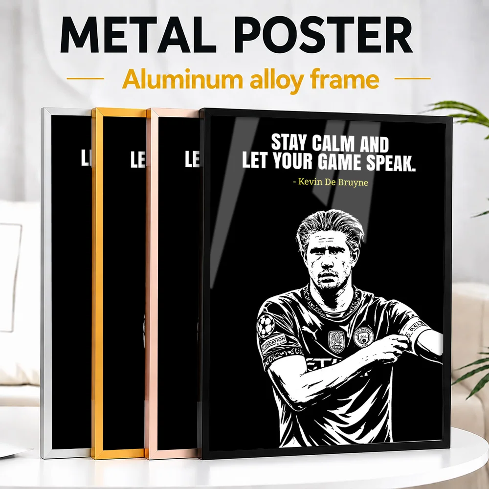 Kevin De Bruyne 'Stay Calm' Quote Framed Aluminum Metal Poster Customized Photo Bold Typography Style Wall Art For Living Room