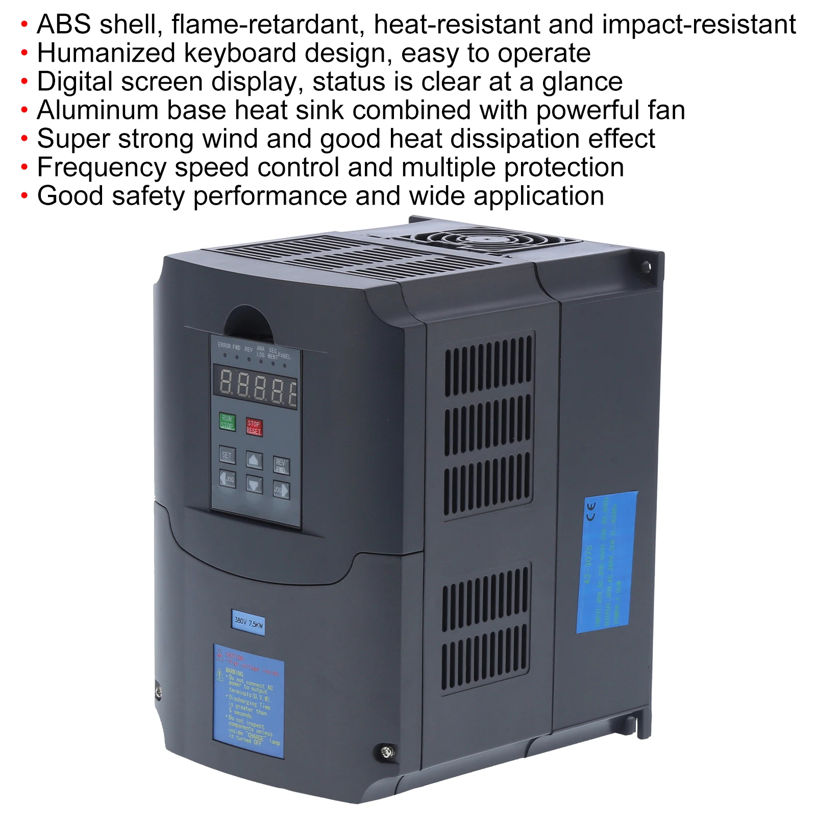 Motor Speed Controller Variable Frequency Drive 3‑Phase VFD Motor Speed Controller 380V Output 7.5KW A2‑3075 Vector Inverter