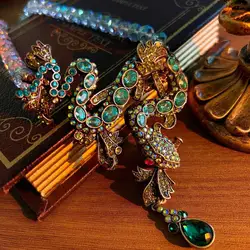Retro snake Zodiac animal exaggerated glass rhinestone necklace