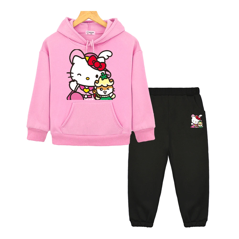 boy girls Hooded Spors Sets Sanrio Autumn Cartoon pullover+Pant hello kitty anime hoodie Fleece Sweatshirt kids boutique clothes