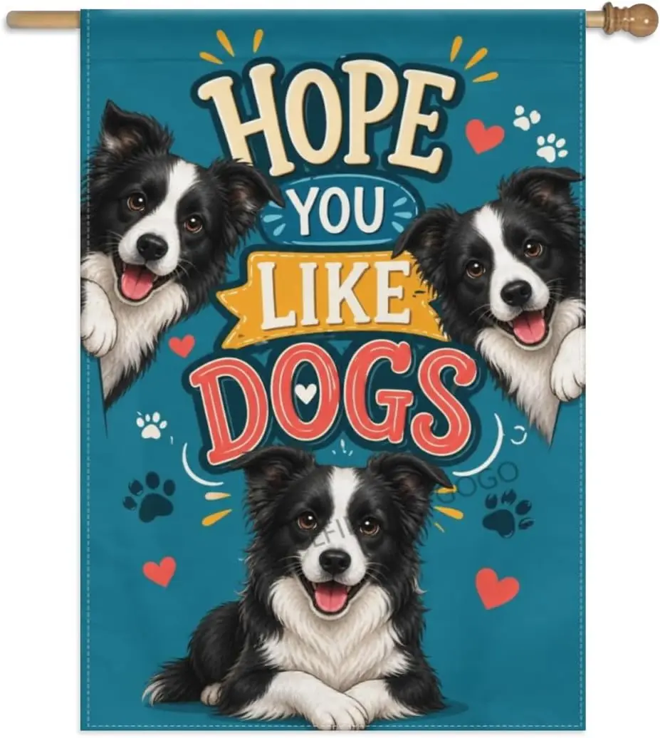 Hope You Like Border Collie Garden Flag and Paw Print Design 28x40 Inch Double Sided Polyester Outdoor Yard Flag for Home La yyi