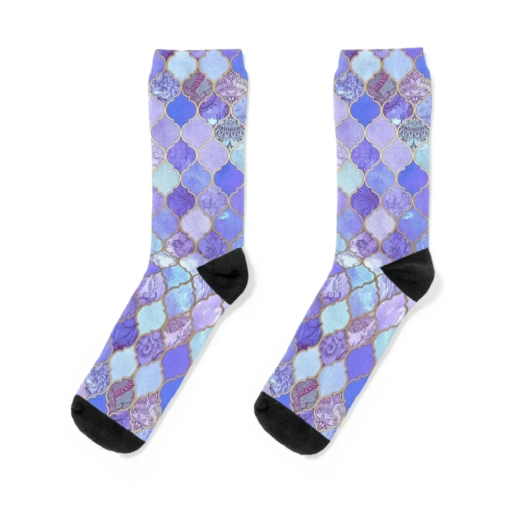 

Royal Purple, Mauve & Indigo Decorative Moroccan Tile Pattern Socks hip hop sheer Designer Man Socks Women's