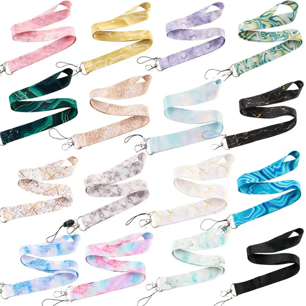 Webbings Ribbon Name Tag Holder Hang Rope Mobile Phone Strap Phone Hang Rope Neck Straps Marble Printing Lanyard Phone Lanyard