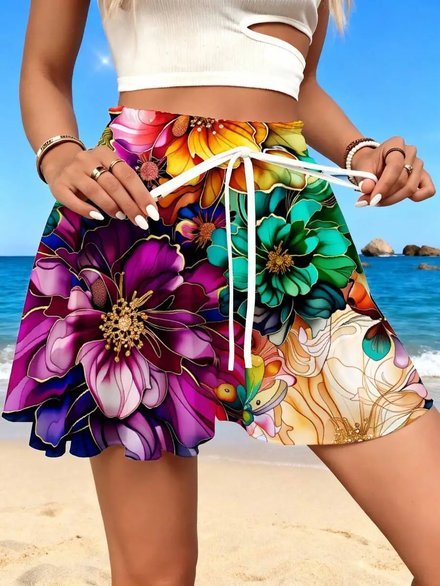 

Womens Floral Print Loose Beach Shorts With Drawstring Waist Lightweight Comfortable Summer Wear