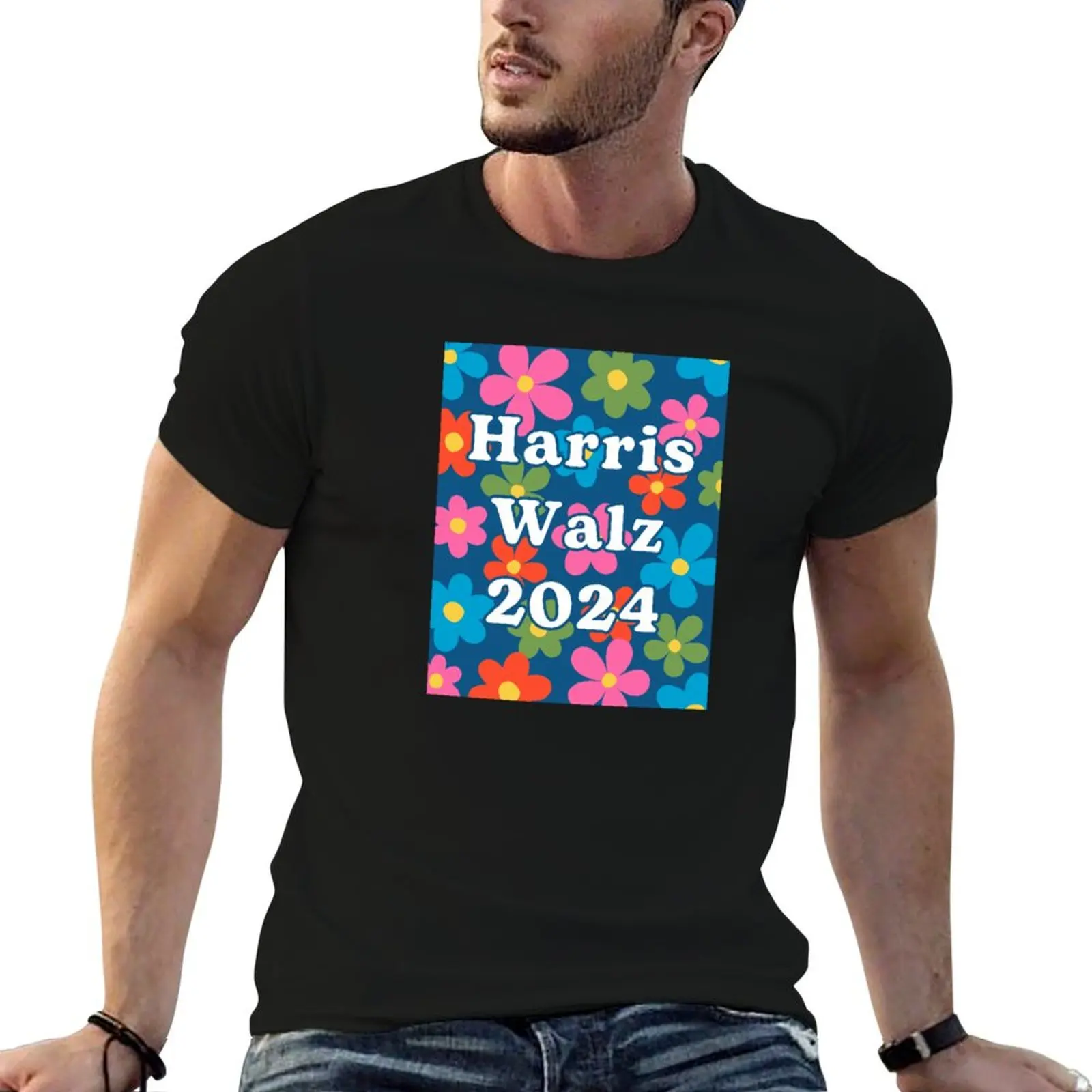 Retro Floral Celebration; Harris Walz 2024 T-Shirt tees boys animal print kawaii clothes men workout shirt