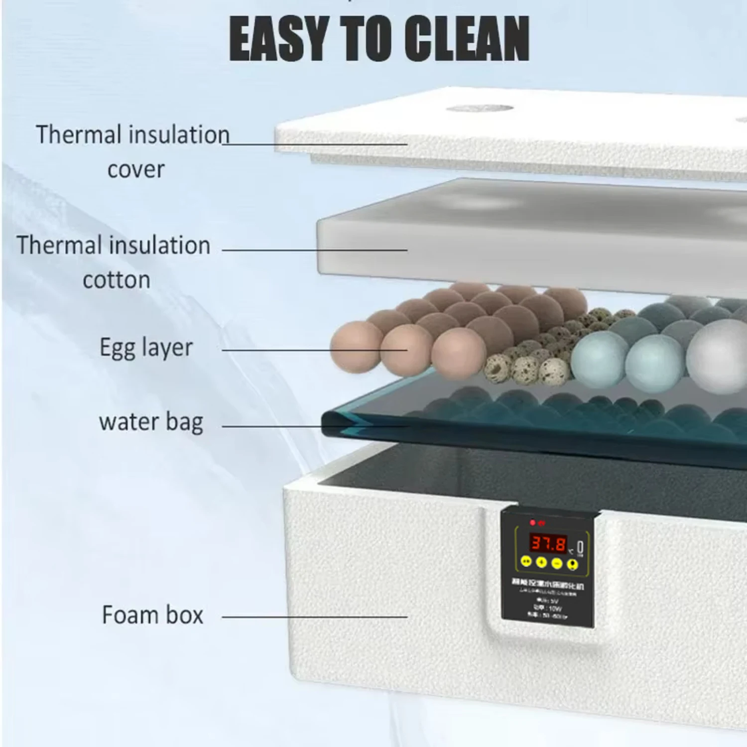 Thermostatic Incubator Manual Turnover USB Poultry Incubator Bionic Waterbed and Egglighter Incubator All-in-One Machine