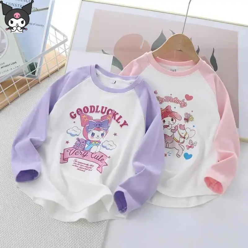 

My Melody Kuromi аниме футболка с длинными рукавами для девочек мультфильм Kawaii Sanrio весна и осень новая хлопковая рубашка с принтом милая мягкая