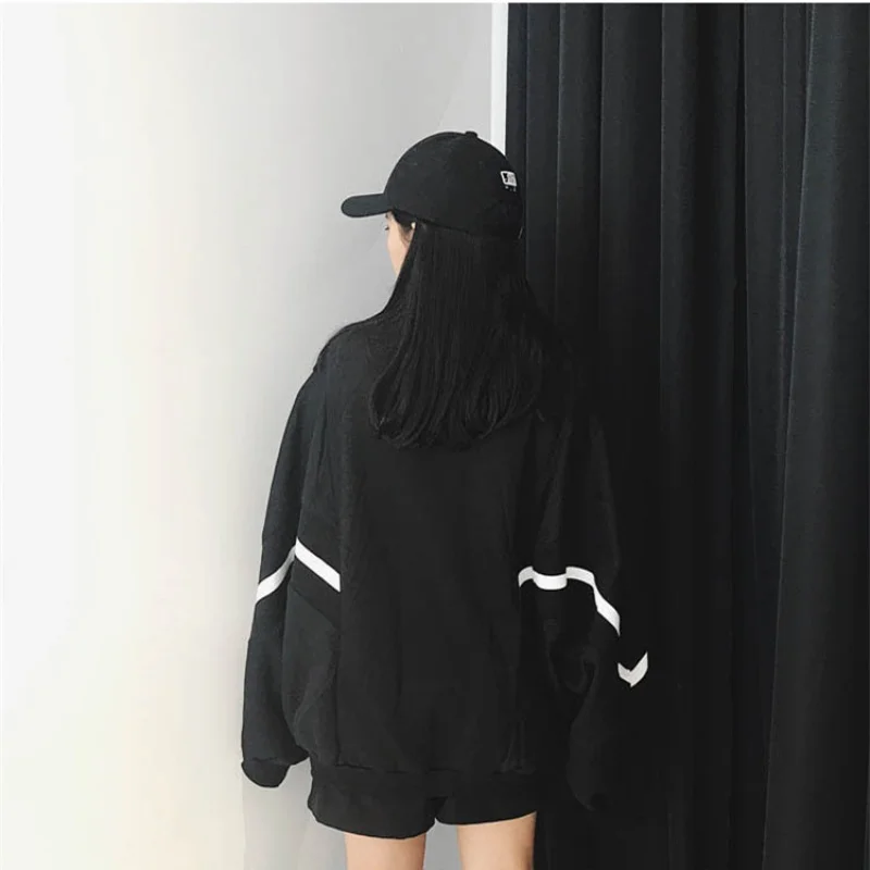 Y2K Autumn Winter Women Zipper Loose Fleece Sweatshirt Full Batwing Sleeve Stand Collar Jacket Harajuku New Girls Hoodie Jackets