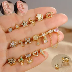1PC Stainless Steel Star Ear Piercing Stud Earrings for Women Zircon Tragus Helix Cartilage Piercing Jewelry Accessories Gift