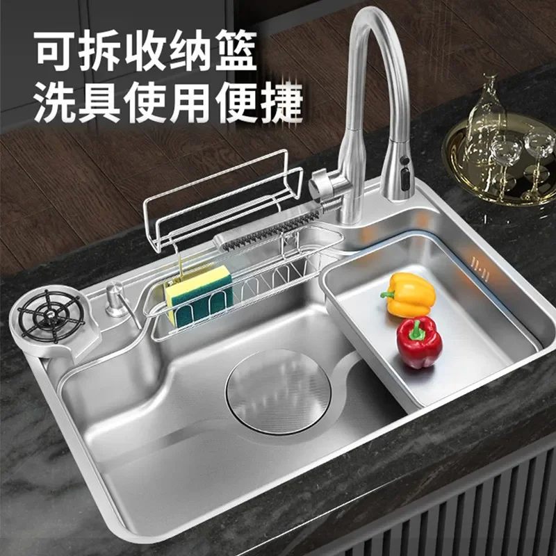 Japanese Style Stainless Steel Kitchen Sink Large Single Bowl Rice Grain Embossed Vegetable Washing Basin Undercounter