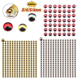 Ojo de pez piezas, serpiente, pupila 3D roja, ojos moldeados suaves, autoadhesivos, pegatina holográfica, señuelo de pesca, bricolaje, 3/4/5/6mm, 300