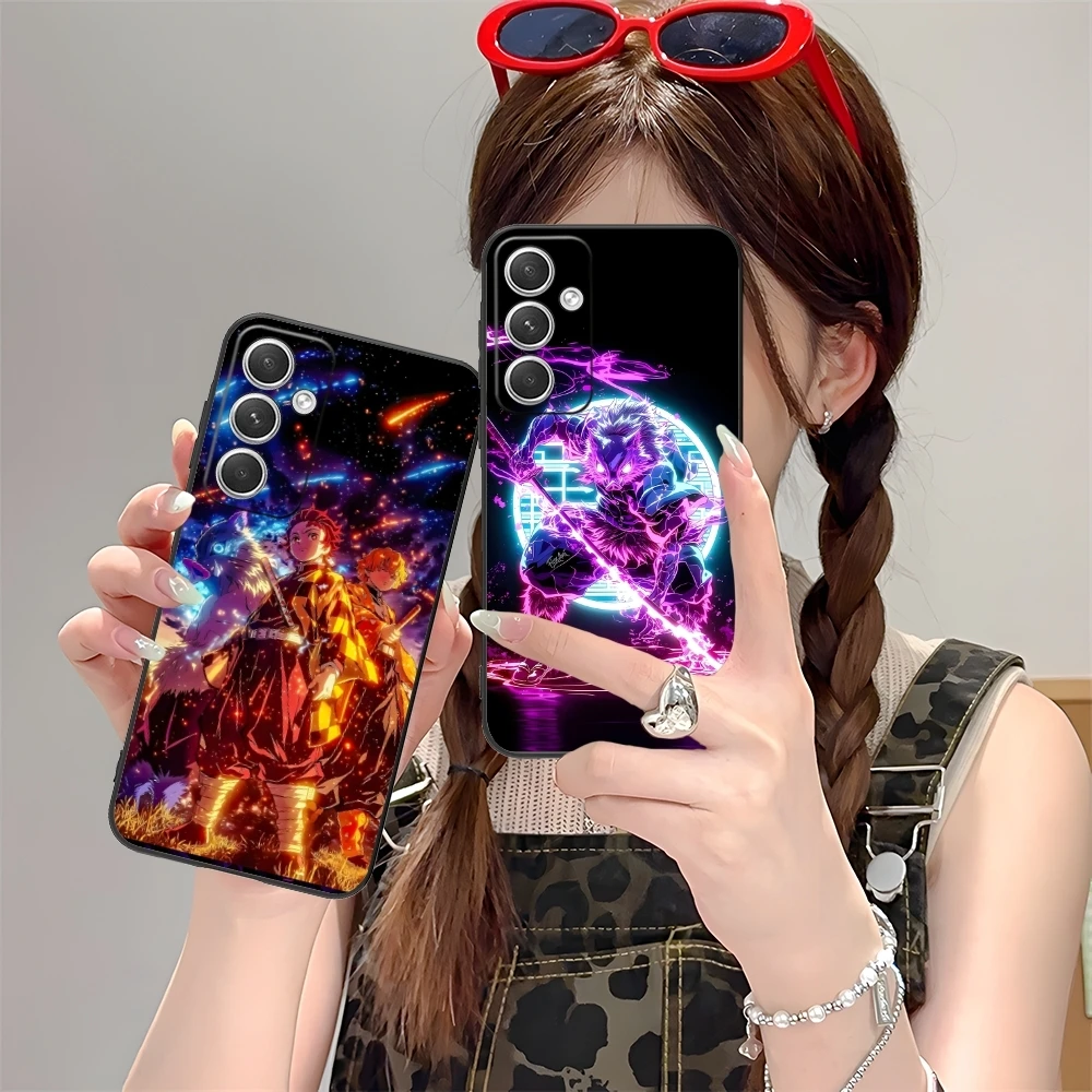 Demon Slayer Colored Neon Phone Case for Samsung M55 35 15 54 34 14 33 23 13 42 32 22 F55 23 12 5G Black Soft Phone Cover Shell