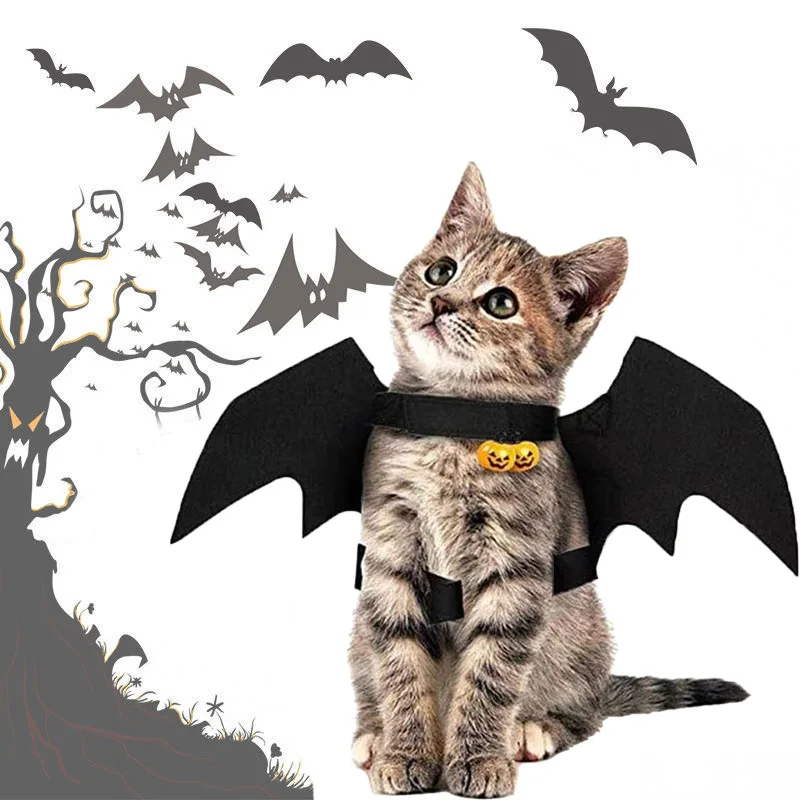 Halloween Pet Costume Black Bat Wings Cosplay Prop Cats Dogs Harness Cute Funny Cat Dog Clothes Outfit for Party Accessories