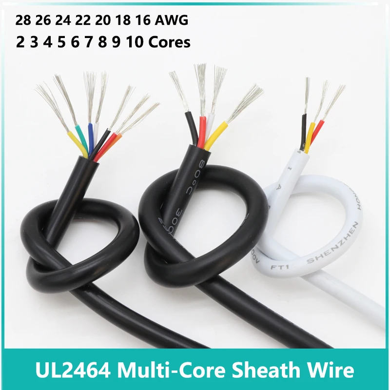 5/10M UL2464 PVC Sheathed Wire 30 28 26 24 22 20 18 16AWG Copper Signal Cable 2 3 4 5 6 7 8 9 10 Cores Electronic Audio Wires