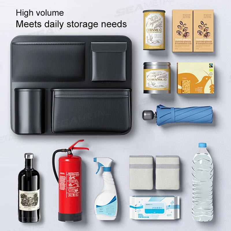 SEAMETAL SUV/MPV Trunk Storage Bag Wear-Resistant PU Leather Car Organizer Hook-and-Loop Fastener Auto Seat Back Storage Pouch