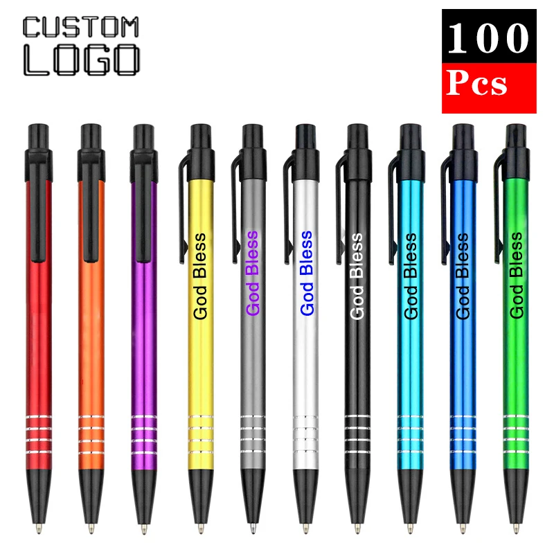 

100Pcs Color Push Metal Ballpoint Pen Business Advertising Promotional Gifts Personalized Customized Printing Logo Signing Pens