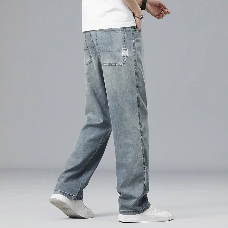 Lyocell Ultra-thin Summer Men's Jeans Elastic Ice Silk Drape Soft Loose Pants Straight Casual Denim Male Clothing Trousers - view 4