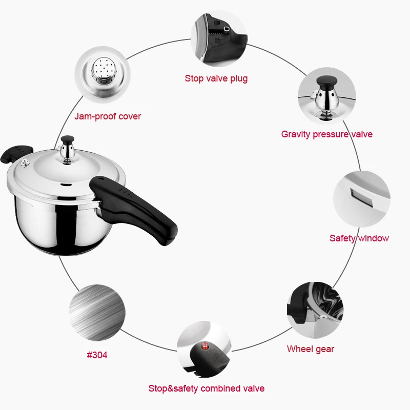 Factory Wholesale Top-rated 8L Rice Meat Soup Pressure Cooker Kitchen Polished Stainless Steel 304 Pressure Cooker