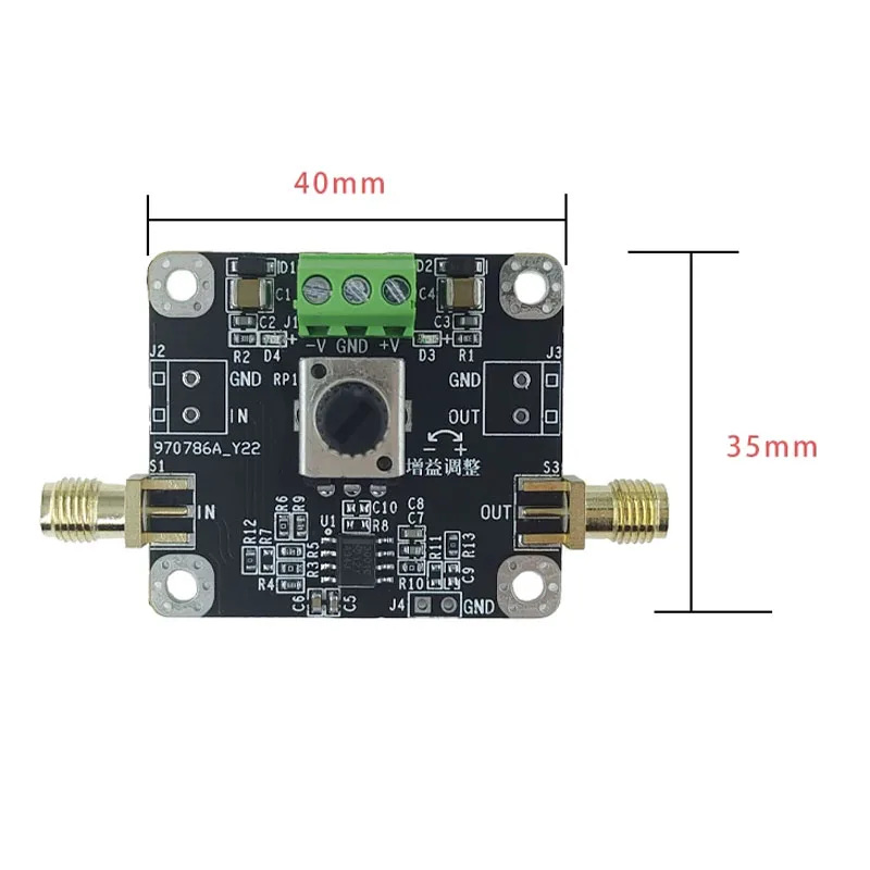 THS3001 High-Speed Current-Feedback Amplifier Module Wide ±5-15V Supply, 420 MHz Bandwidth, Adjustable Gain 7-100×, 50Ω I/O