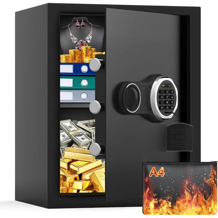 

Large Safe Box with Fireproof Document Bag for Home Security: 2.4 Cubic Feet Personal Safe Featuring Backlit Keypad AntiTheft P