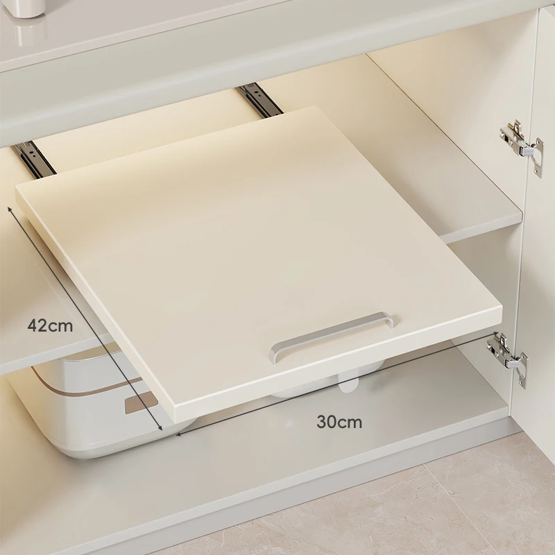 

‌Kitchen Pull-Out Shelf Microwave Rack Deep Cabinet Tray No Hole Storage Basket Adjustable for Any Cabinet Sturdy Chrome‌