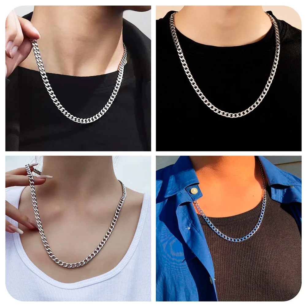 6pcs Stainless Steel Curb Chain Fashion Embellish Cut-free Simple Style Versatile Necklaces DIY Jewelry Making Accessories 50cm